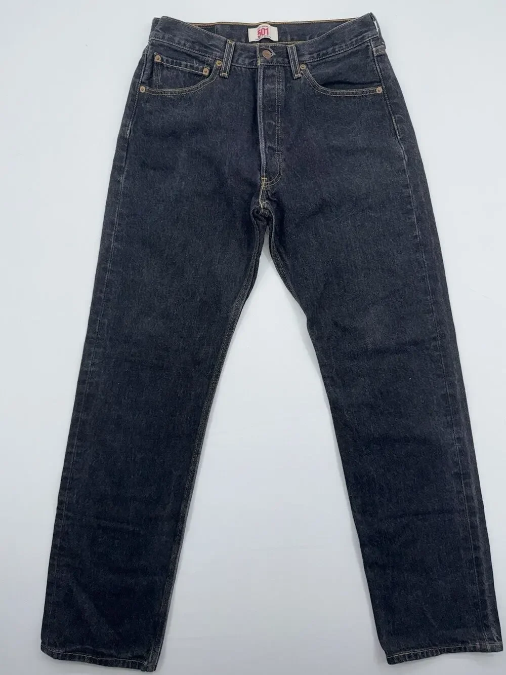 Levis 501 Jeans Mens 33x36 Black Denim Original Straight Fit Button Fly Red Tab